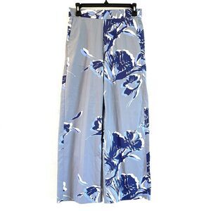 PIAZZA SEMPIONE Jennifer Cotton Bold Floral Print Pants Trousers Blue